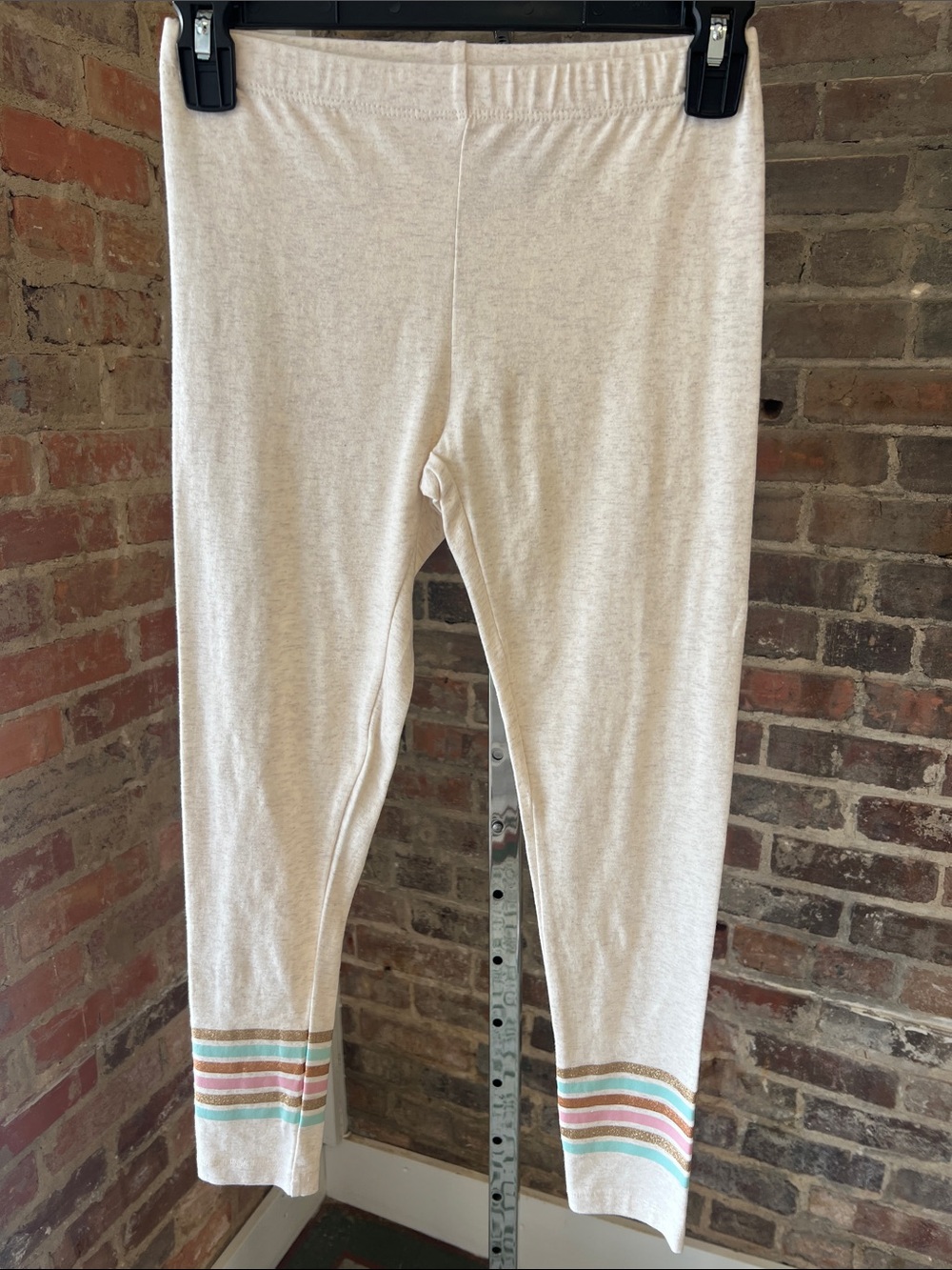 Epic Threads Cream Leggings with Pastel Stripe Cuffs